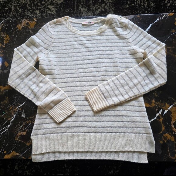 Rebecca Taylor Women Cashmere Blend Cream Metallic Silver Lightweight Sweater M - Picture 2 of 9